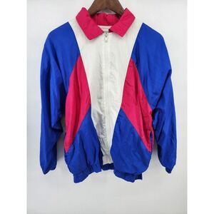 Vintage Small ‎ PB Collections Blue Pink Colorblock Full Zip Windbreaker Jacket
